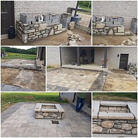 Pavers , natural rock firepit and grill